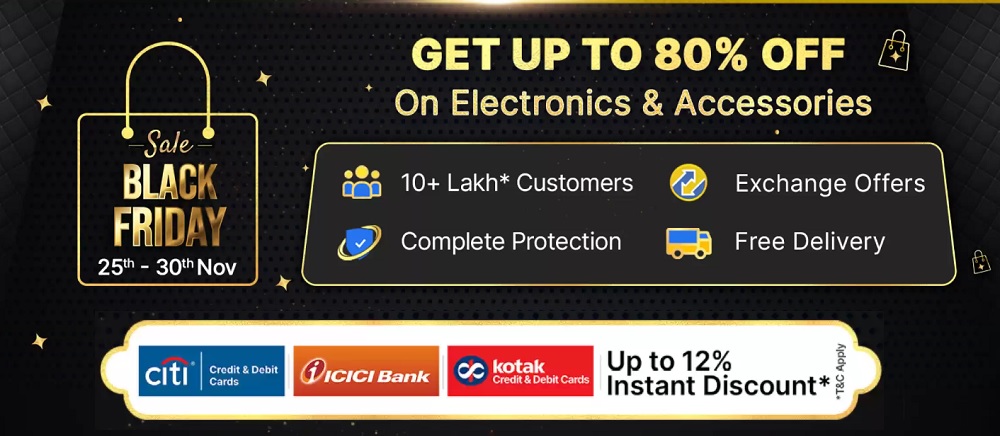 India Desire : Flipkart Black Friday Sale [25th - 30th Nov 2022] : Get Upto 80% Off + Upto 12% Off Via Citi, ICICI, Kotak Bank Cards On Electronics & Accessories